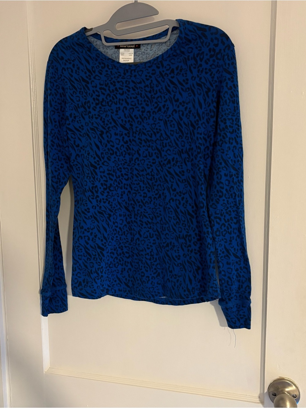 Heart Soul Royal Blue and Black Leopard-Print Long Sleeve Top